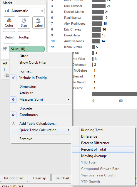 Changing the label to a “Percent of Total” table calculation