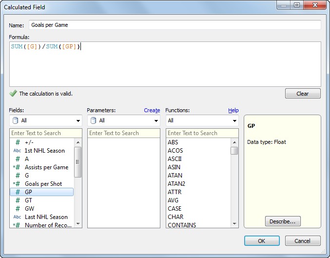 Creating per game rates with Calculated Fields