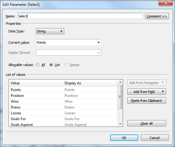 Creating a Parameter in Tableau