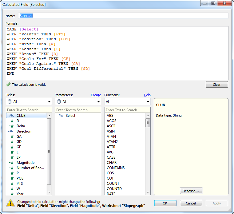 Mapping a Calculated Field to a Parameter