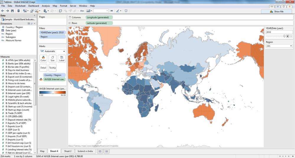 Filled heat map of global Internet usage