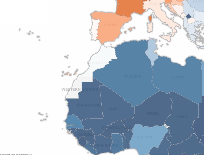 Western Sahara is missing data; Morocco and Portugal are not