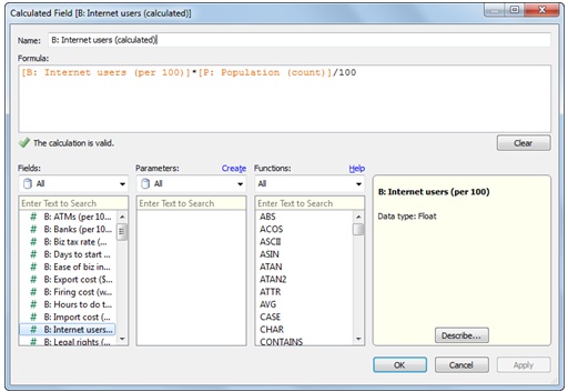 Creating a Calculated Field for the number of Internet users