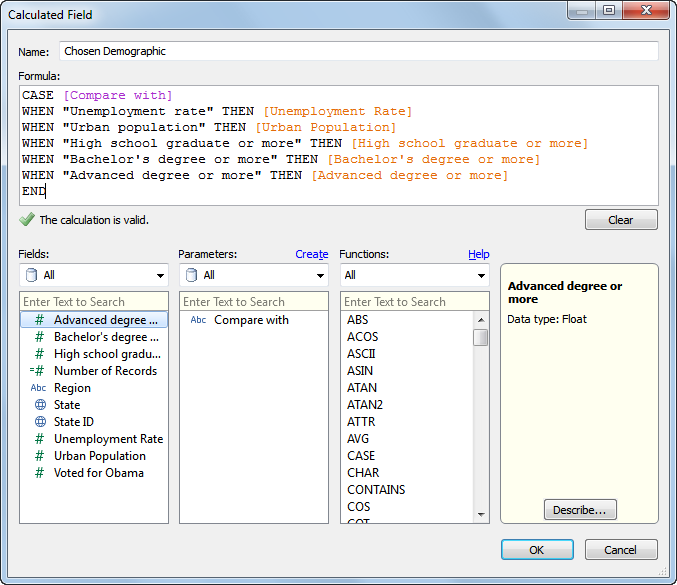 Creating a Calculated Field for the Parameter to control