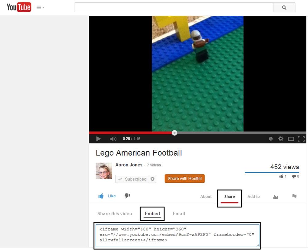 How to grab the embed code for a YouTube video