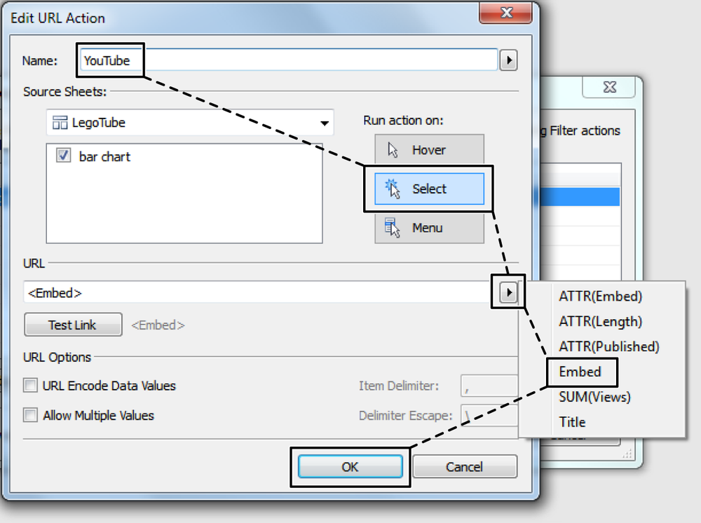 The Add URL Action dialog box