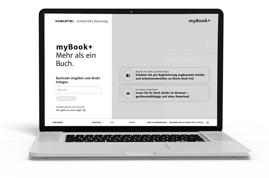 Laptop mit geöffneter myBook+ Browserseite