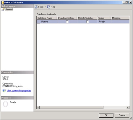 Detach Database dialog box