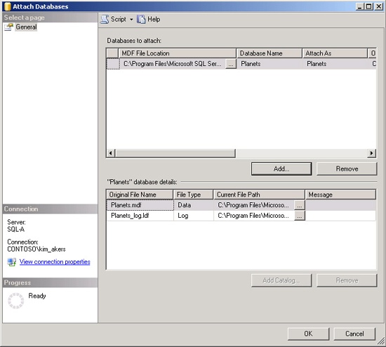 Attach Databases dialog box