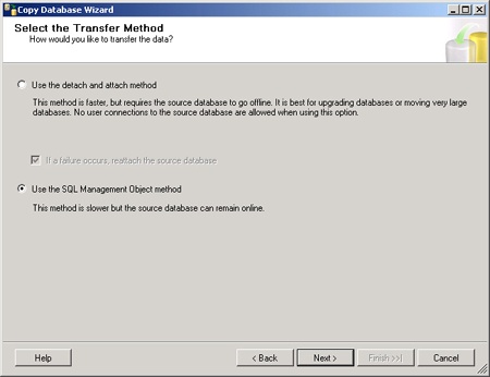 Database copy transfer method