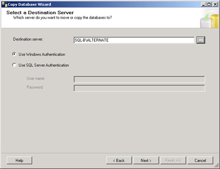 Specify destination server