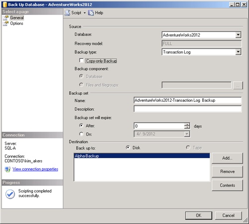 Transaction log backup