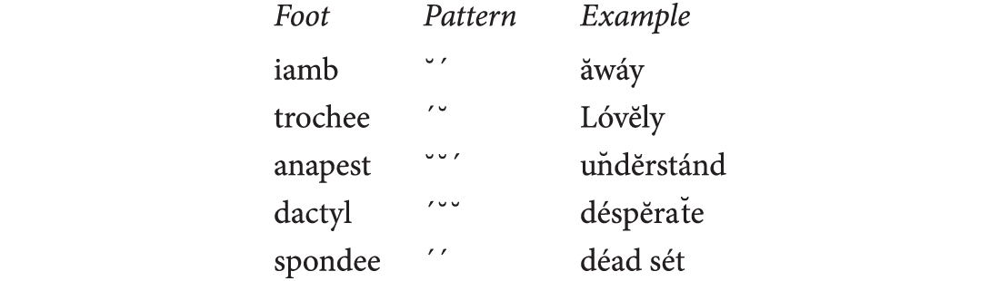 Five patterns of foot along with examples.