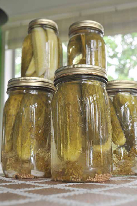 Quart-sized jars of Inn Serendipity pickles with cucumbers raised on the authors’ farm. JOHN D. IVANKO