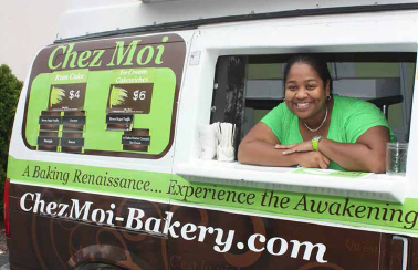 Chez Moi Bakery owner Rhonda Jones inside her food truck, which she uses to deliver and sell her cakes. COURTESY OF JONES FAMILY