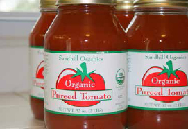 Sandhill Family Farms’ Organic Pureed Tomato made with the farm’s organic tomatoes but processed by a local co-packer. COURTESY OF SANDHILL FAMILY FARMS