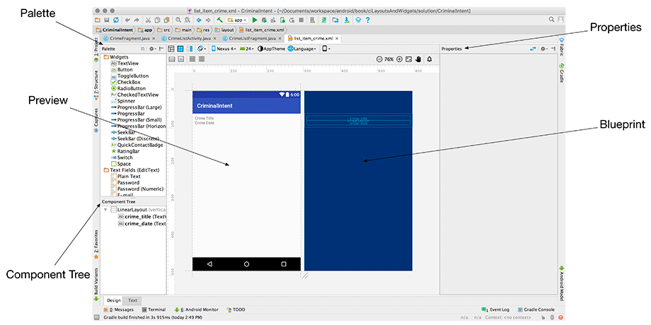 Views in the graphical layout tool