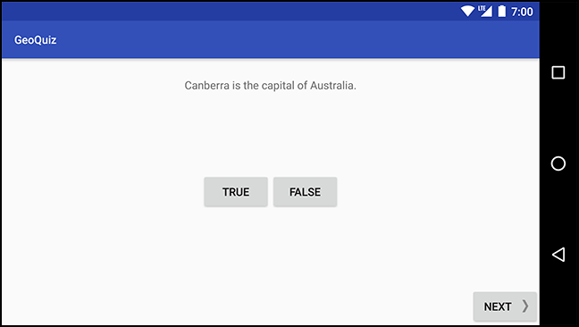 QuizActivity in landscape orientation