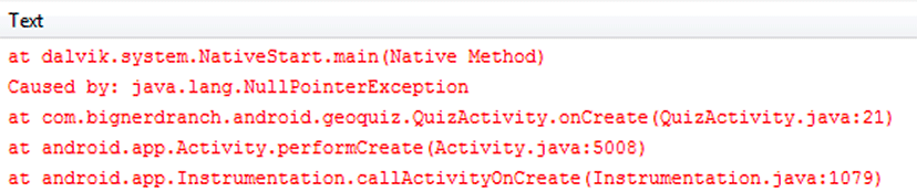 An example NullPointerException at line 21