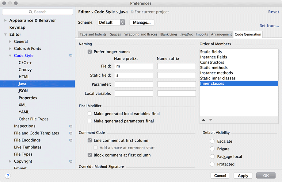 Setting Java code style preferences