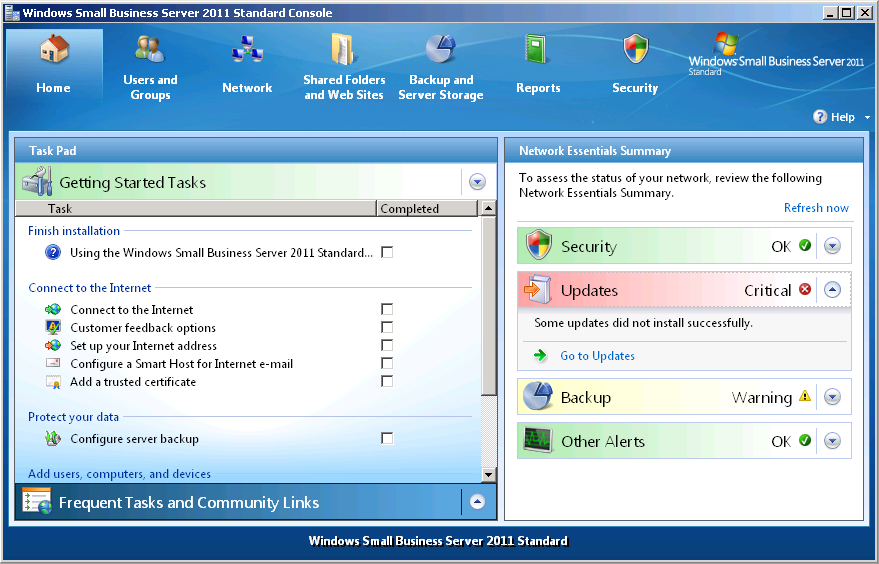 The Updates indicator in the Network Essentials Summary pane.