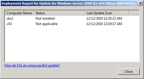 An Update’s Deployment Report window.