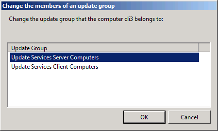 The Change The Members Of An Update Group dialog box.