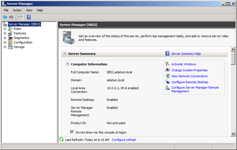 The Server Manager Console.