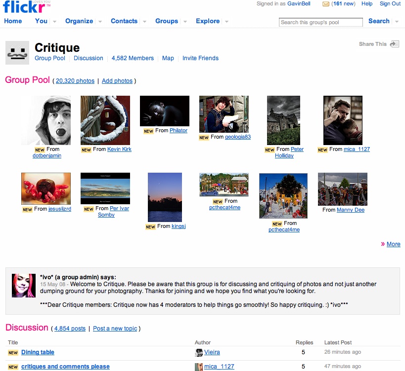 Flickr Critique group, a typical public group in a social application