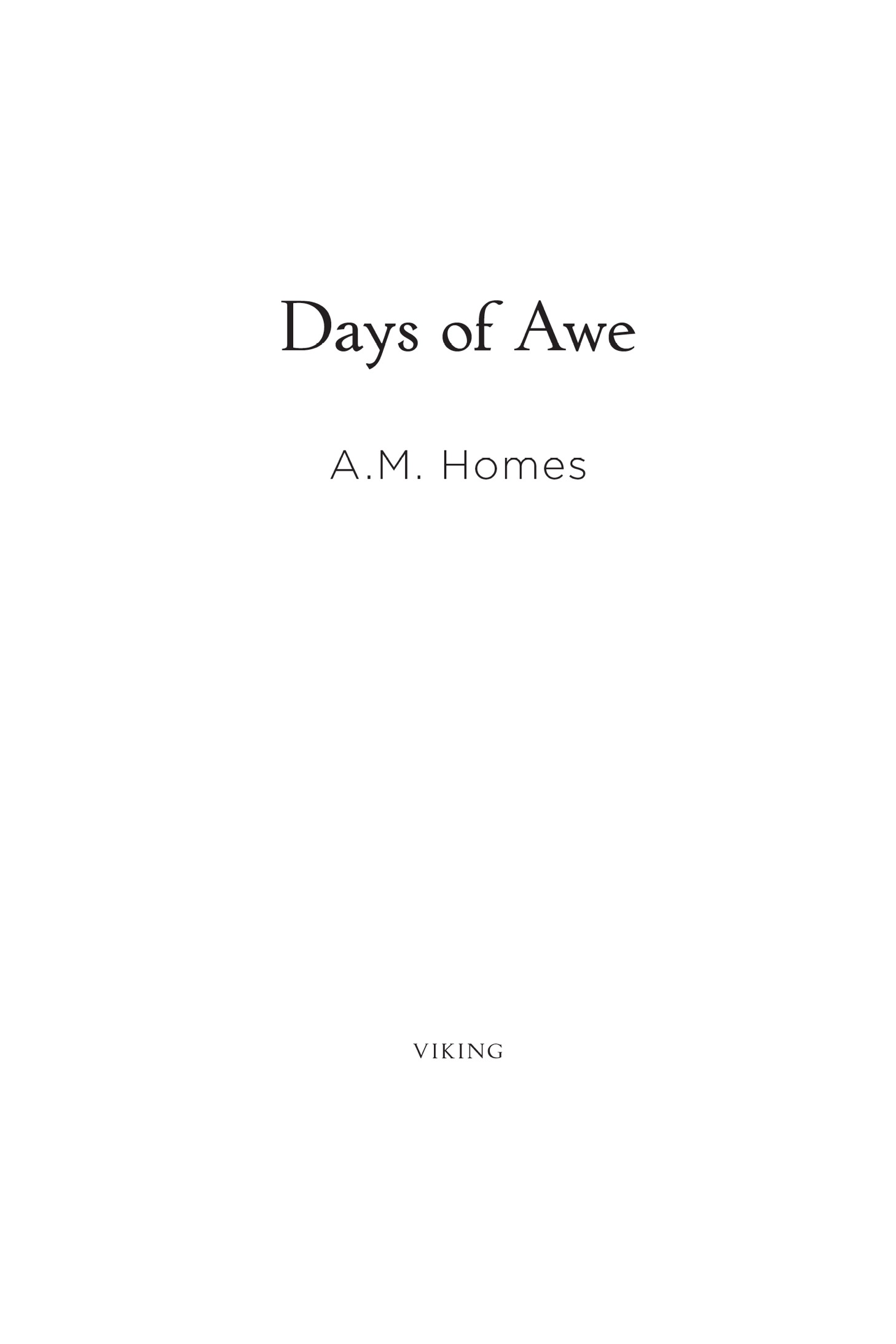 Book title, Days of Awe, Subtitle, Stories, author, A. M. Homes, imprint, Viking