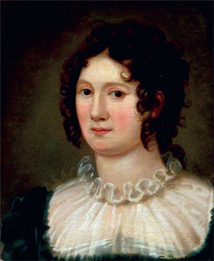 Claire Clairmont a ventun anni, ritratta sempre da Amelia Curran nell’estate del 1819. Claire, sorellastra di Mary, ha già trascorso alcuni anni con gli Shelley, destabilizzando il loro rapporto. Ha avuto inoltre un figlio da Lord Byron, che l’ha costretta a lasciare la bambina, Allegra, alle sue cure.