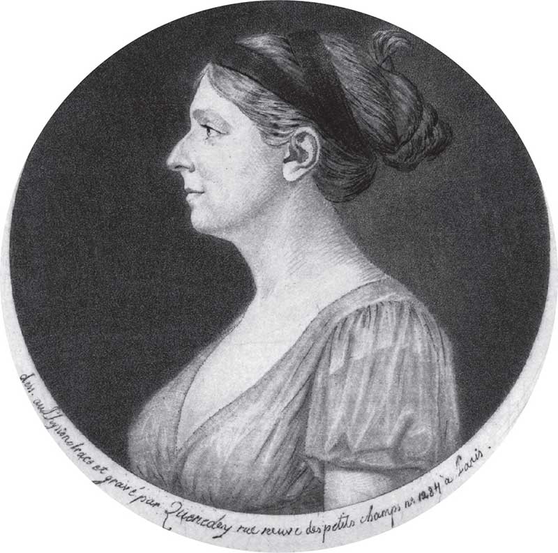 Lady Mountcashell, nata Margaret Jane King, che assume lo pseudonimo di “signora Mason” quando lascia il marito e si trasferisce a Pisa con lo scrittore irlandese George Tighe. Mentore di Mary e Claire Clairmont, la “signora Mason” usa travestirsi da uomo per studiare da chirurgo, e scrive diversi libri per e sui bambini. Questa incisione viene eseguita a Parigi intorno al 1801 da Edme Quenedey des Ricets.