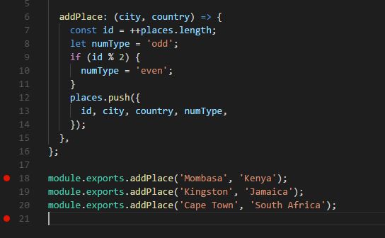 Red dots indicating breakpoints