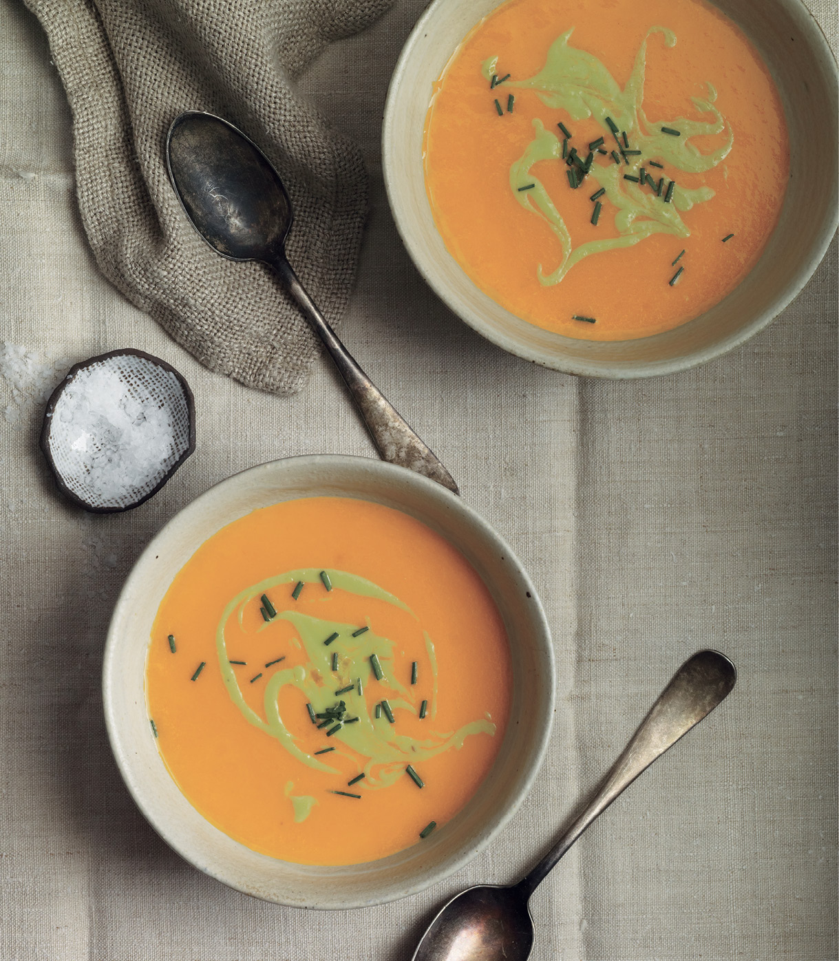 Tomato-Cucumber Soup with Avocado Cream