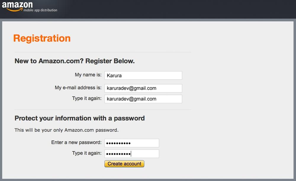 The sign-up screen