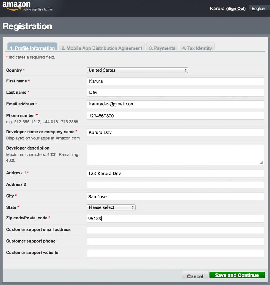 Filling in your contact details