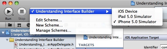 Choosing to run your app on iPhone Simulator
