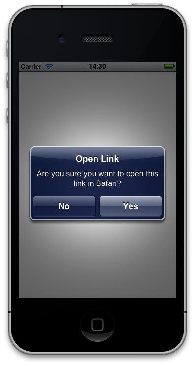 An alert view with Yes and No buttons