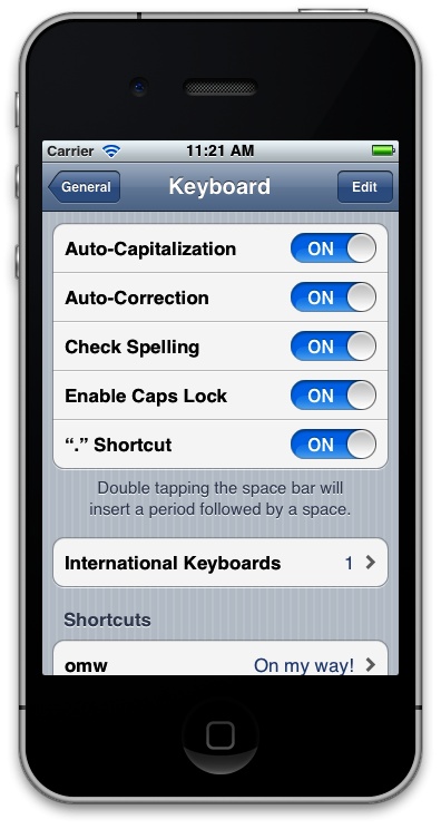 UISwitch used in the Settings app on an iPhone