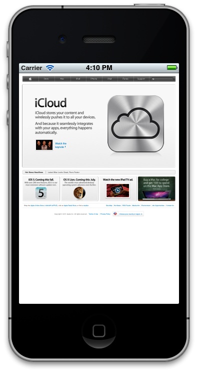 Apple’s home page loaded into a web view