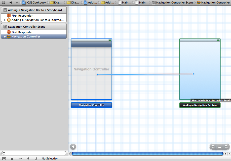 Connecting the navigation controller to the initial view controller