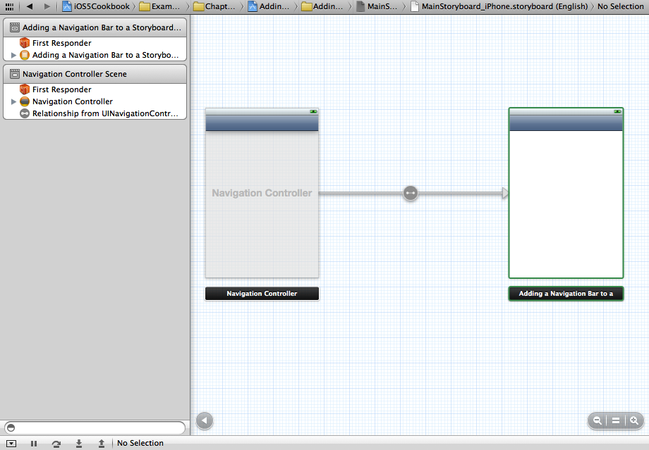 The navigation controller is connected to the initial view controller