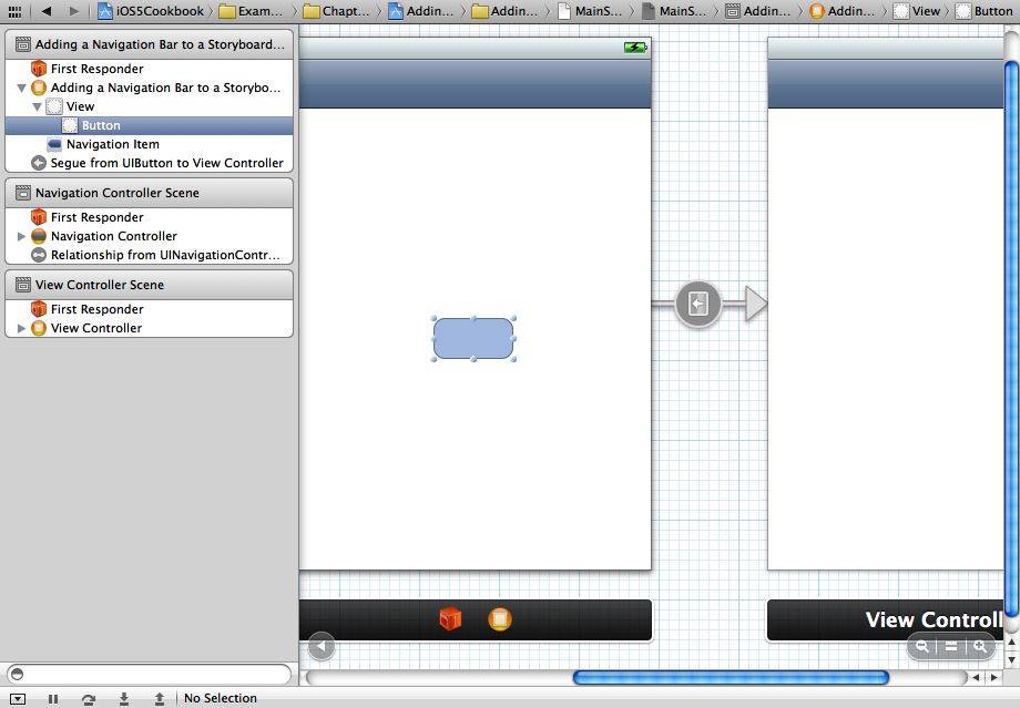 The first view controller is connected to the second view controller through a segue