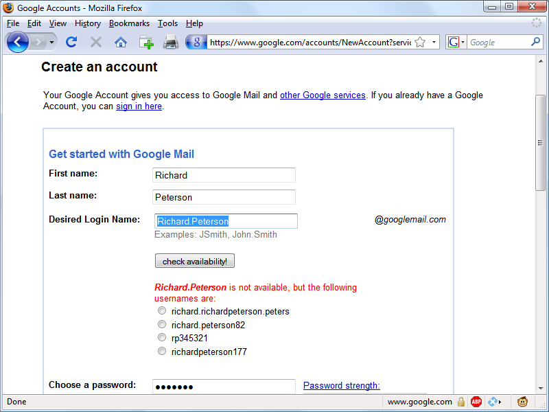 Gmail uses Ajax to check the availability of usernames