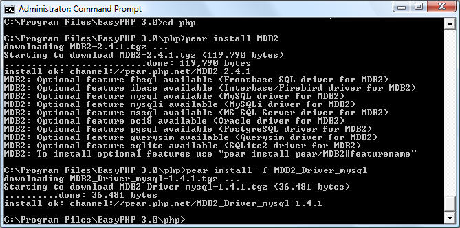 Installing the PEAR MySQL MDB2 driver