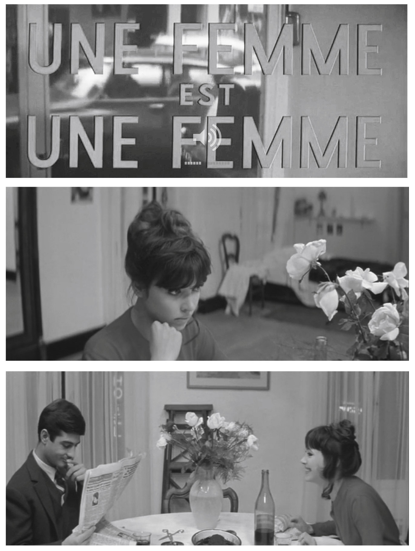  (Jean-Luc Godard, 1961). « À qui parle Angela, ou pour qui parle Angela ? La réceptivité du spectateur que présuppose le dispositif de Godard s’oppose ici à la surdité d’Émile.