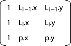 Computing the determinant of an array of three points to decide right turn