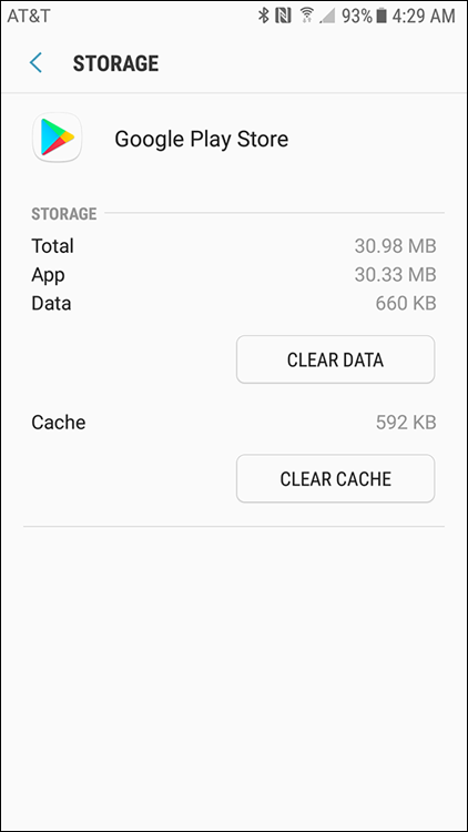 Screenshot of clear your Google Play Store data here.