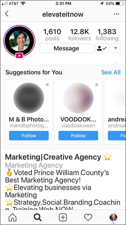 Screenshot of Instagram presents similar accounts you might like, after you follow an account.