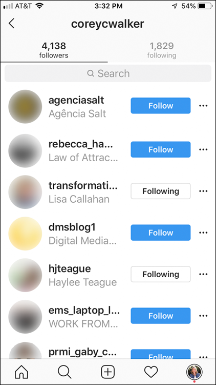 Screenshot of followers you haven’t followed back having a Follow button to the right.